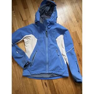 Marmot womens size XS blue & White hooded full zip insulated winter ski jacket